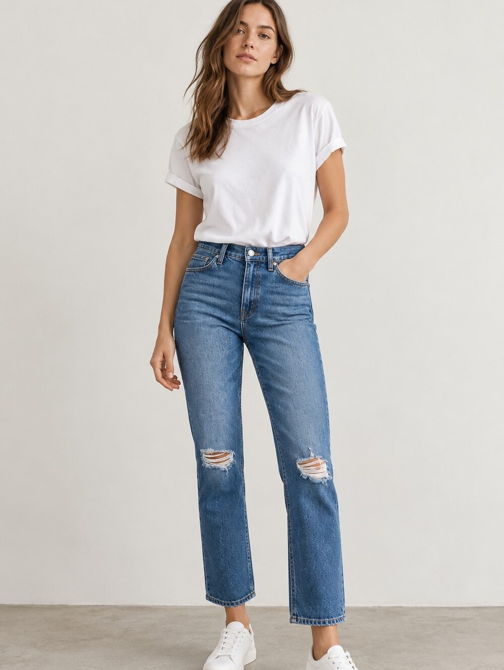 AYR The Yes Yes Yes Distressed Straight Leg High Rise Ankle Denim Jeans 27